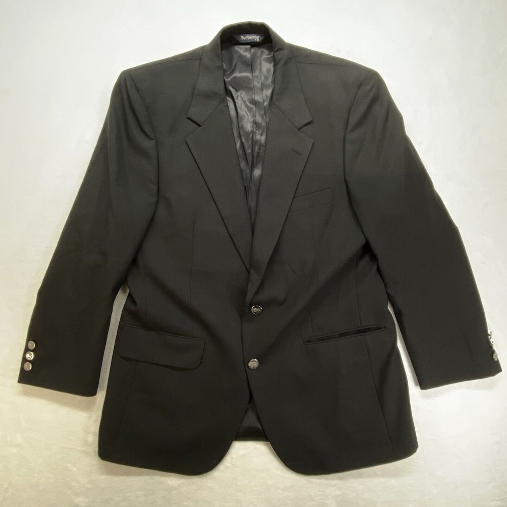 Burberry Burberry's‎ Vintage Black Blazer, Logo Buttons wool PTP 21.5